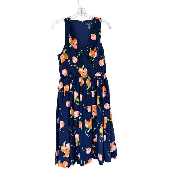 ModCloth Peach Print Instant Energy Faux-Wrap Dress Size 8 MISSING BELT - Picture 3 of 13